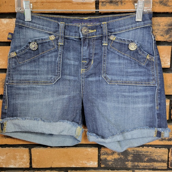 Rock & Republic Pants - Rock & Republic Cut Off Shorts Size 2 Stinger Blue Stretch Denim Coastal Cowgirl